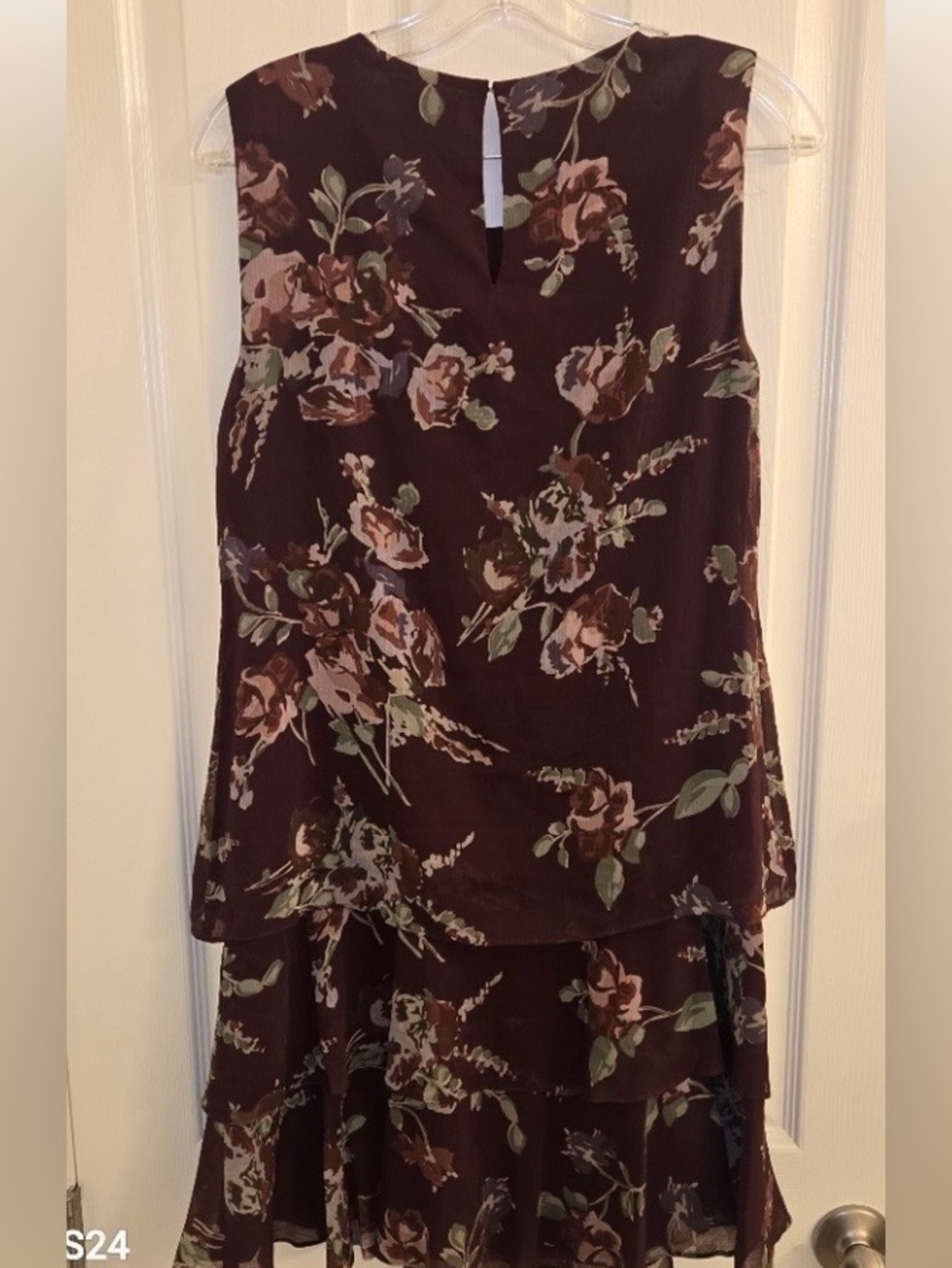 Lauren Ralph Lauren Womens Wine Floral Color Sz:8 Crinkle Georgette Shift Dress - Picture 4 of 7